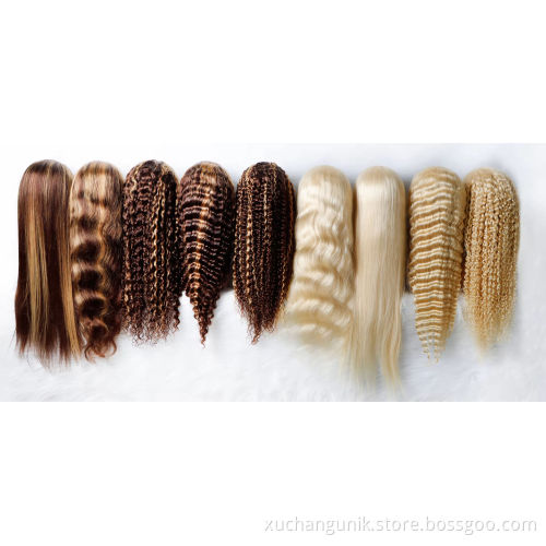 Uniky Glueless Honey Brown Blonde Highlight Color Deep Wave Brazilian Virgin Human Hair Lace Wigs For Black Woman